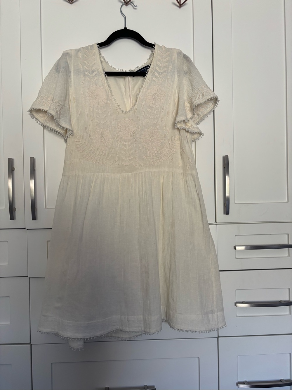 French Connection Cream Embroidered Mini Dress